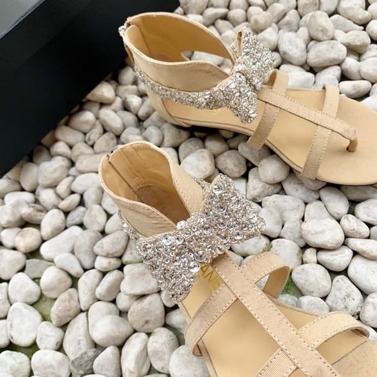 Chanel Strappy Gladiator Bow Embellished Sandals Calfskin Leather Spring/Summer Collection Beige