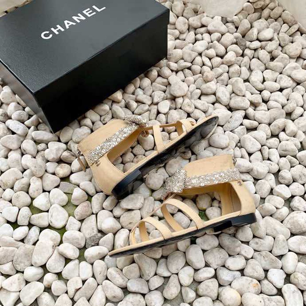 Chanel Strappy Gladiator Bow Embellished Sandals Calfskin Leather Spring/Summer Collection Beige
