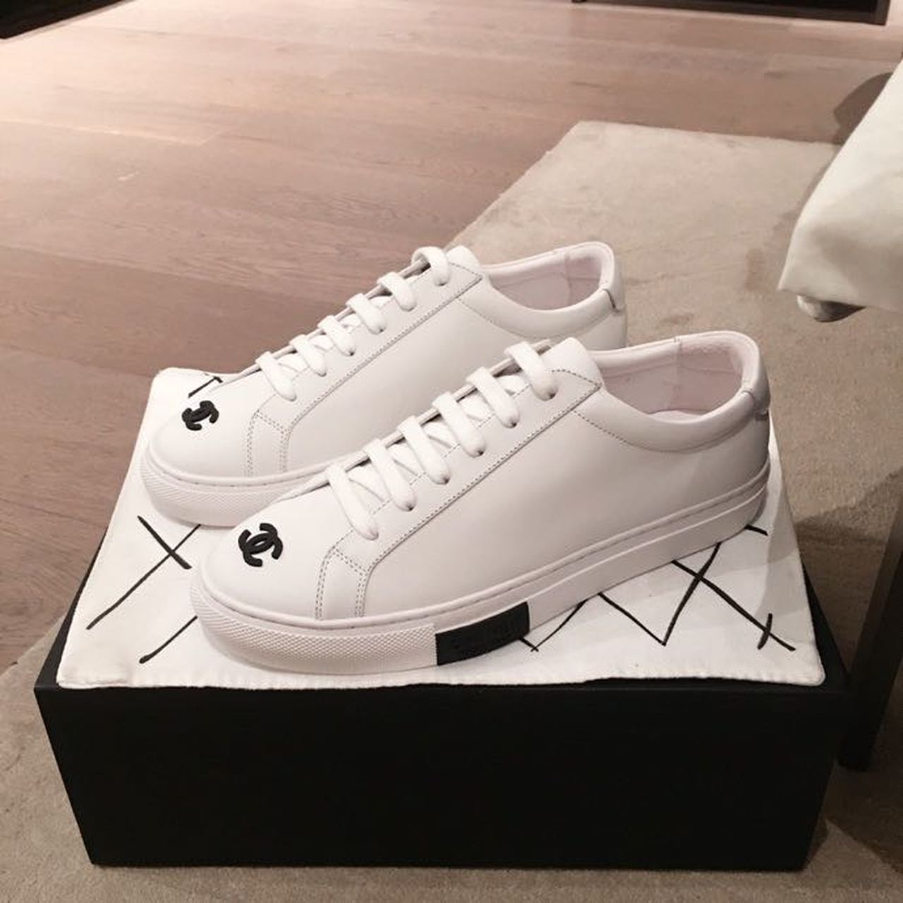 Chanel Vintage Trainer Sneakers Calfskin Leather Spring/Summer Collection, White/Black