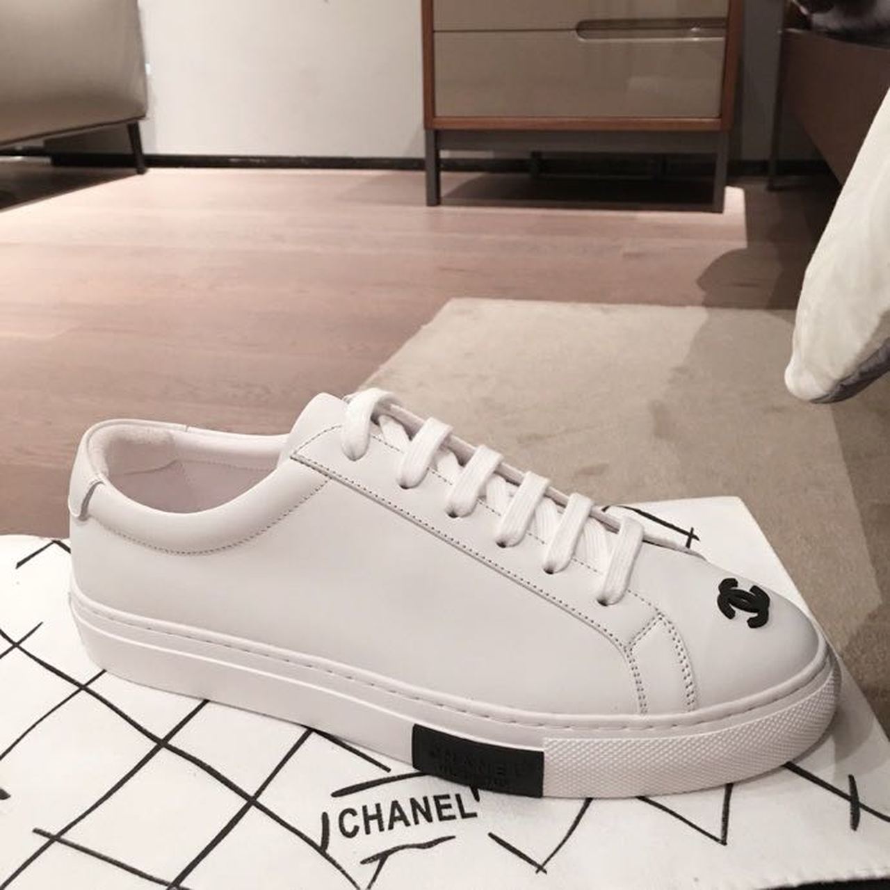 Chanel Vintage Trainer Sneakers Calfskin Leather Spring/Summer Collection, White/Black