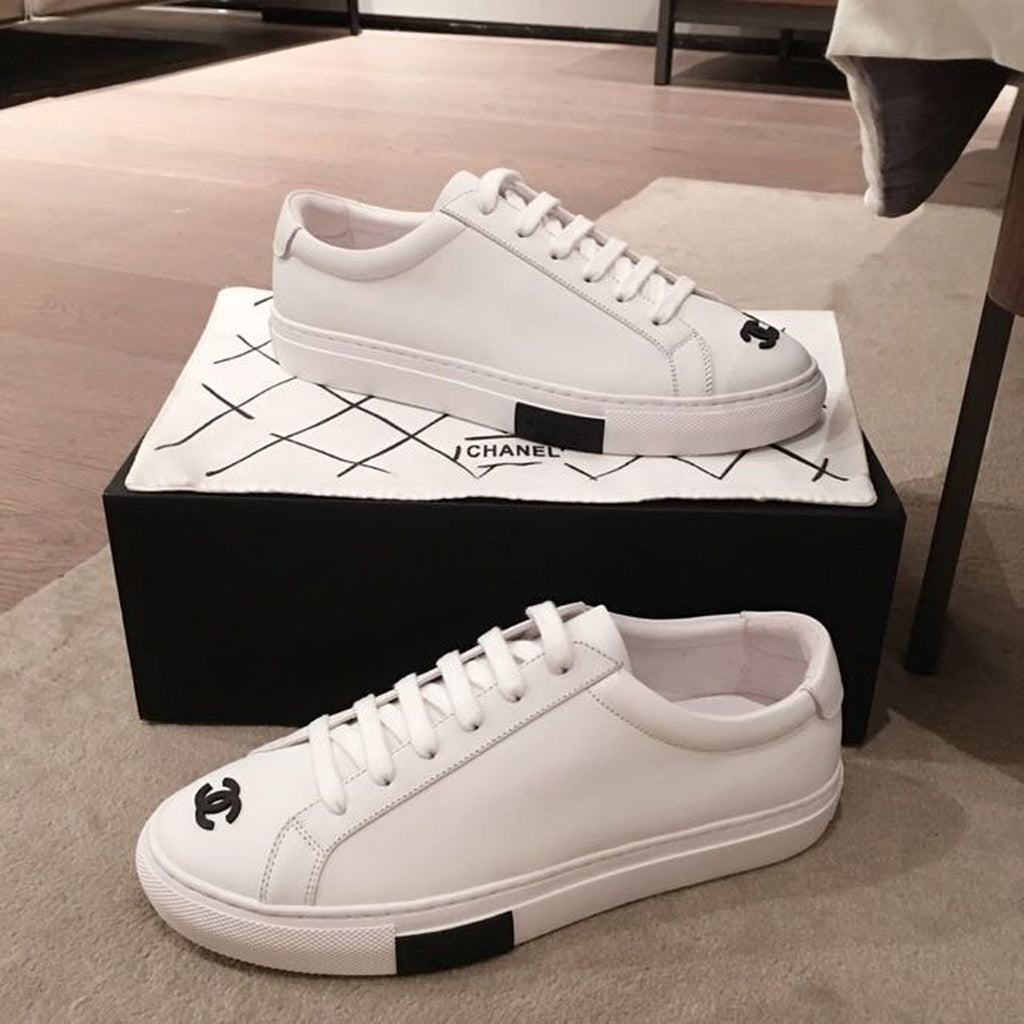Chanel Vintage Trainer Sneakers Calfskin Leather Spring/Summer Collection, White/Black