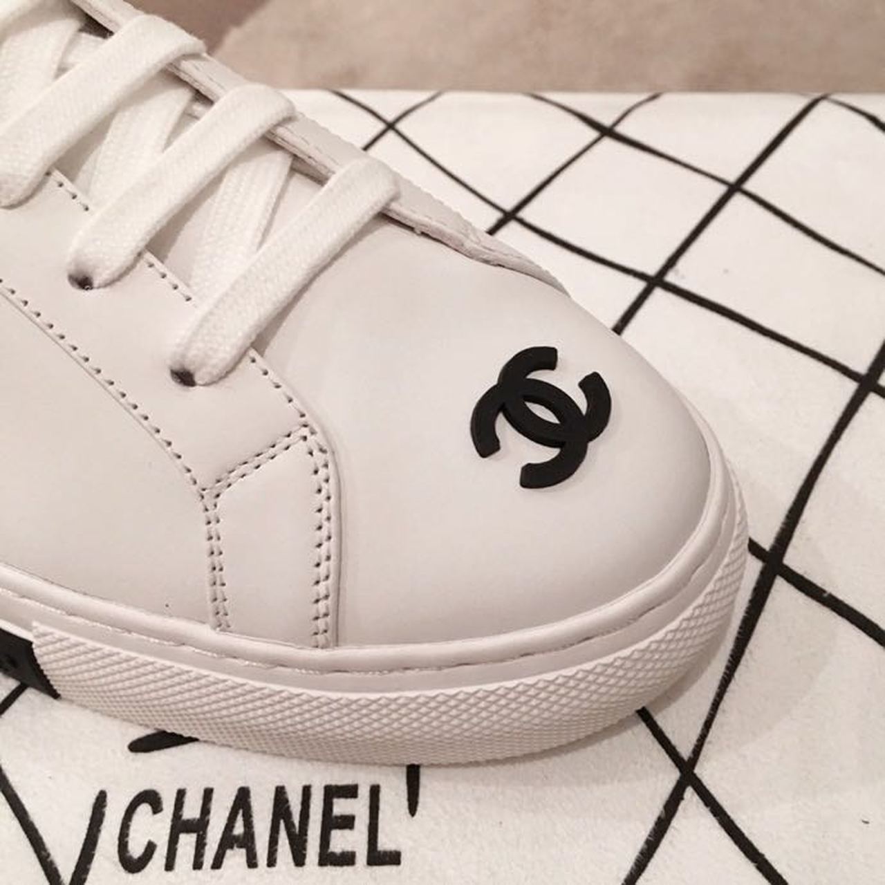 Chanel Vintage Trainer Sneakers Calfskin Leather Spring/Summer Collection, White/Black