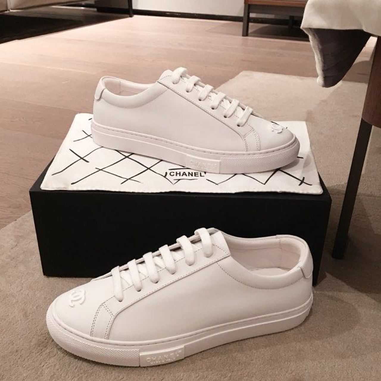 Chanel Vintage Trainer Sneakers Calfskin Leather Spring/Summer Collection, White