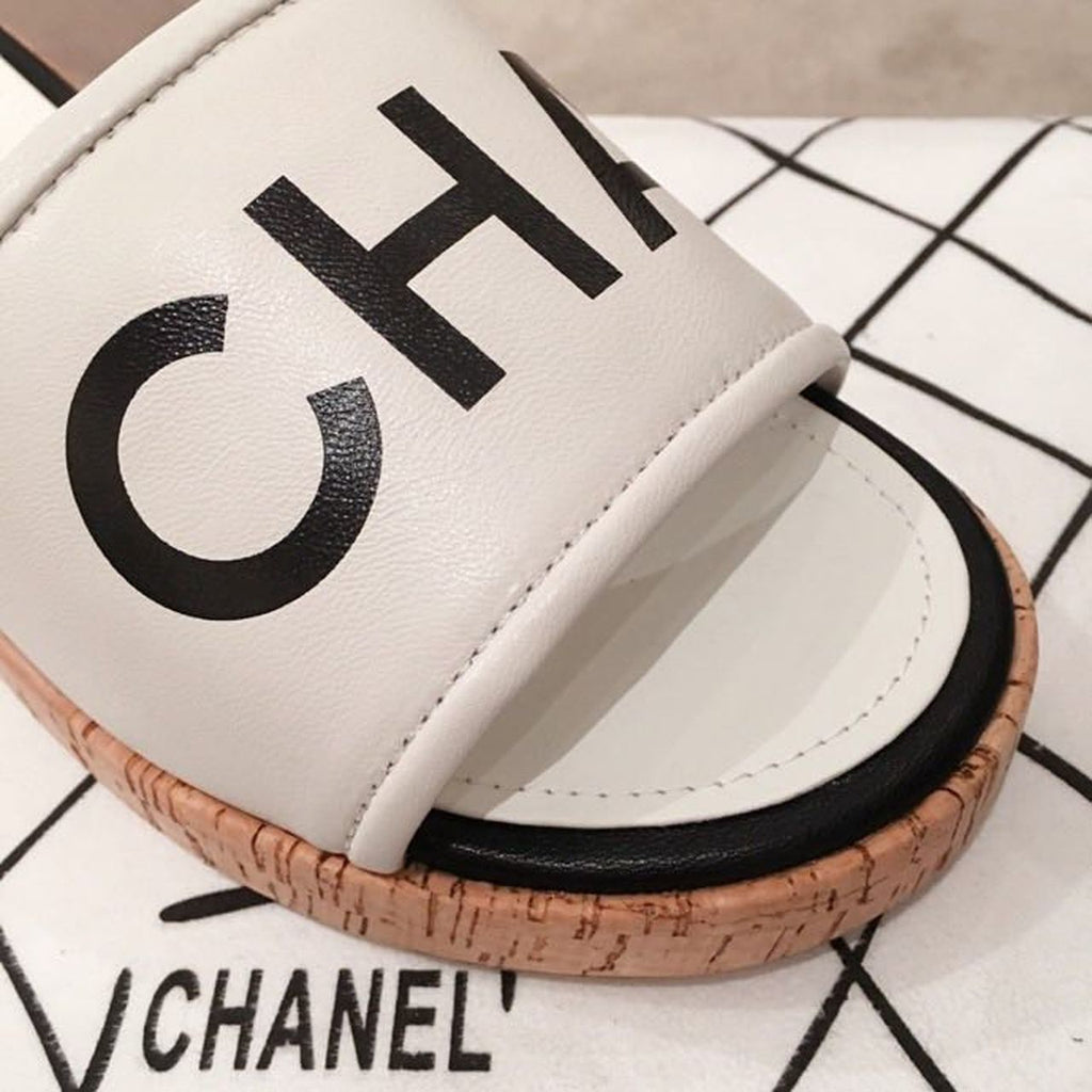 Chanel Cork Mules Sandals Calfskin Leather Spring/Summer Collection White/Black
