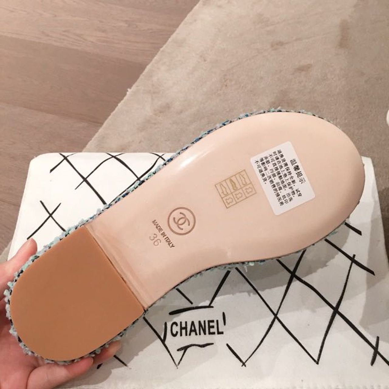 Chanel CC Cork Mules Sandals Tweed/Calfskin Leather Spring/Summer Collection Mint Blue
