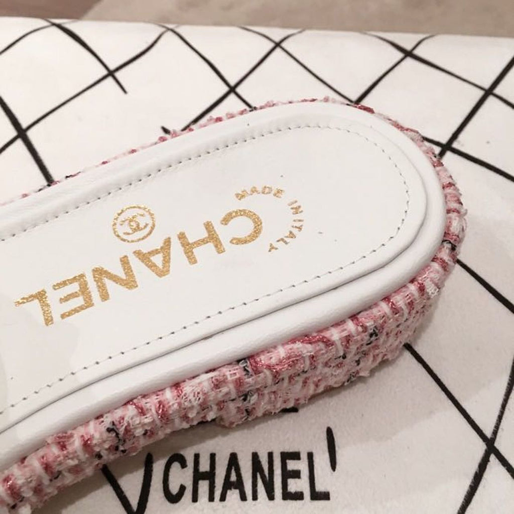 Chanel CC Cork Mules Sandals Tweed/Calfskin Leather Spring/Summer Collection Pink