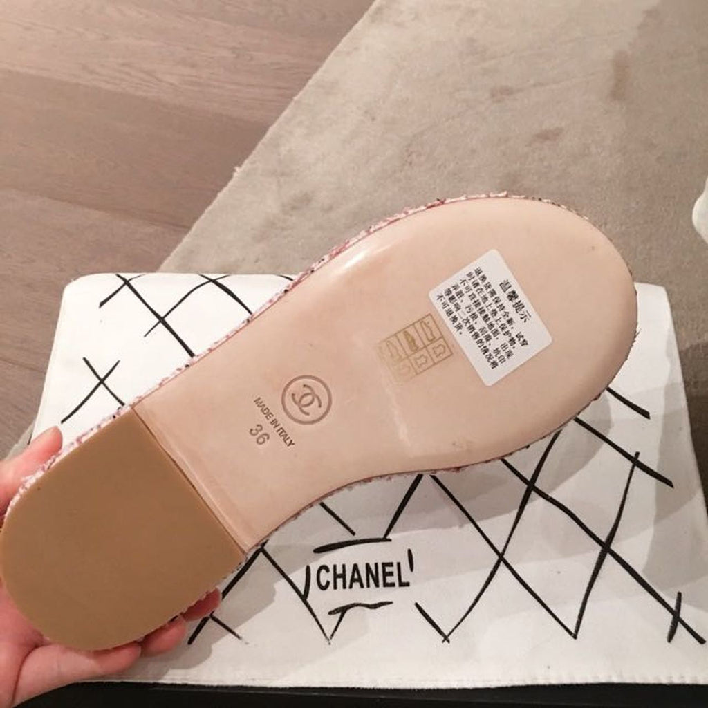 Chanel CC Cork Mules Sandals Tweed/Calfskin Leather Spring/Summer Collection Pink