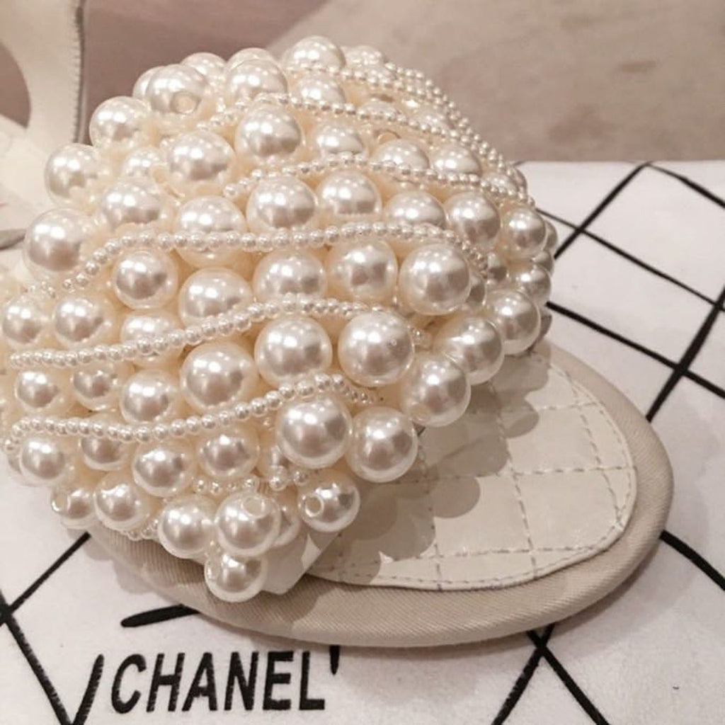 Chanel Pearl Embellished Quilted Sandals Calfskin Leather Spring/Summer Collection White