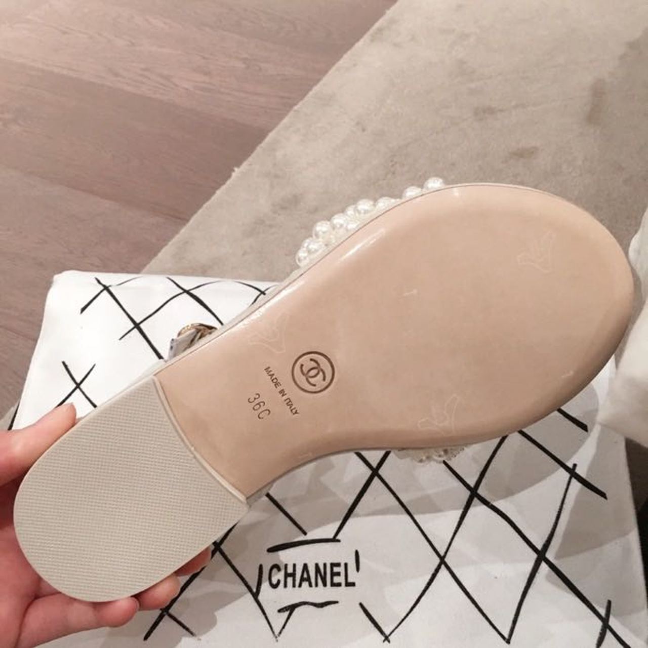 Chanel Pearl Embellished Quilted Sandals Calfskin Leather Spring/Summer Collection White