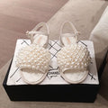 Chanel Pearl Embellished Quilted Sandals Calfskin Leather Spring/Summer Collection White