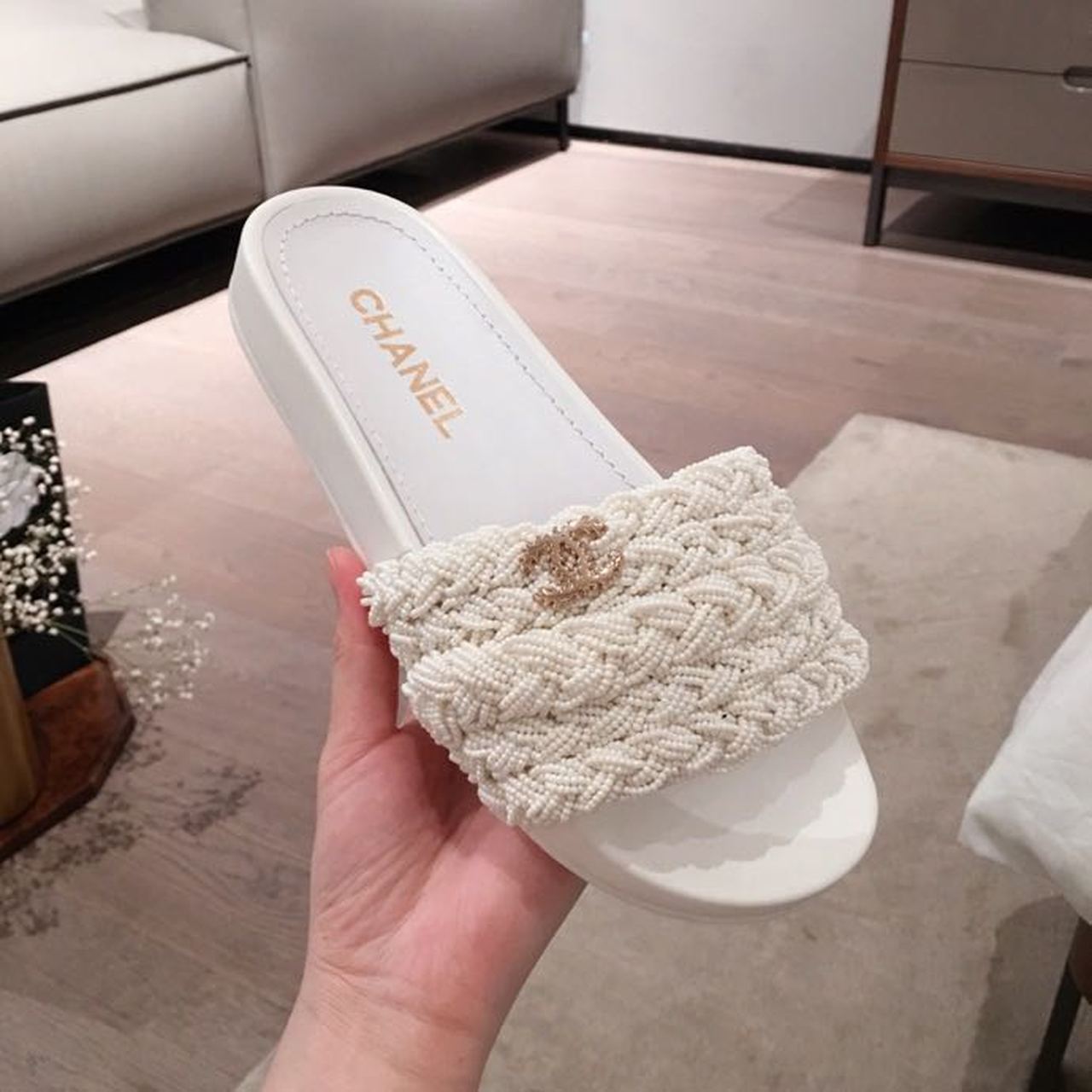 Chanel Pearl Beaded Embellished Sandals Calfskin Leather Spring/Summer Collection White