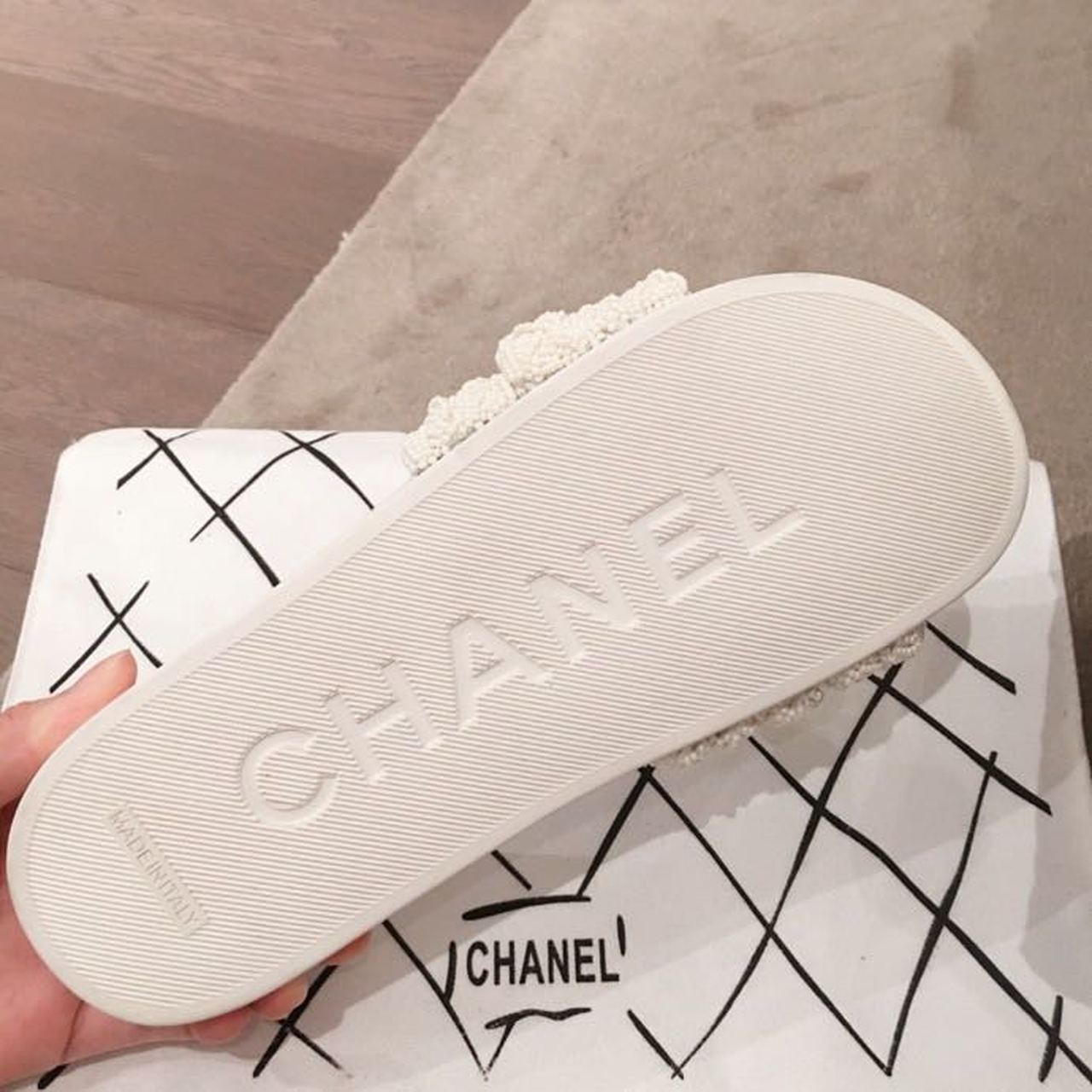Chanel Pearl Beaded Embellished Sandals Calfskin Leather Spring/Summer Collection White