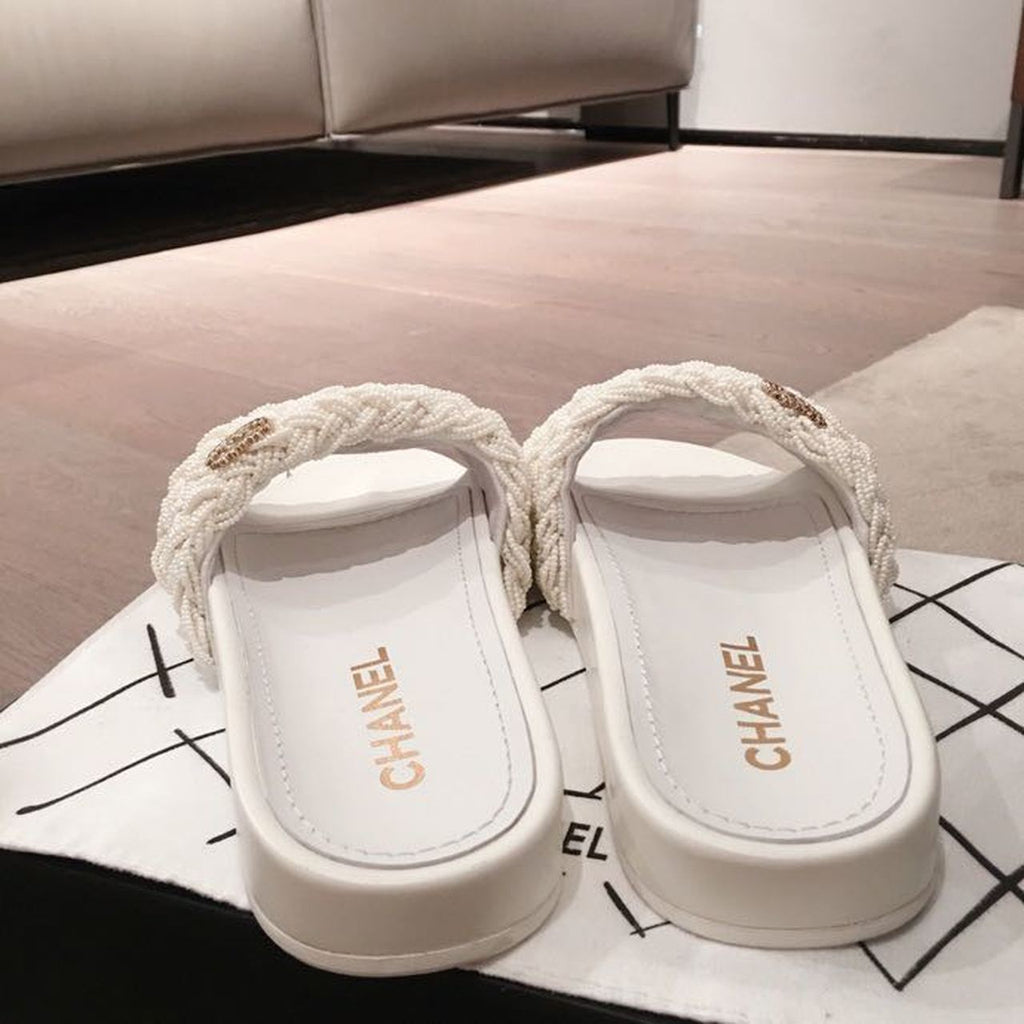 Chanel Pearl Beaded Embellished Sandals Calfskin Leather Spring/Summer Collection White