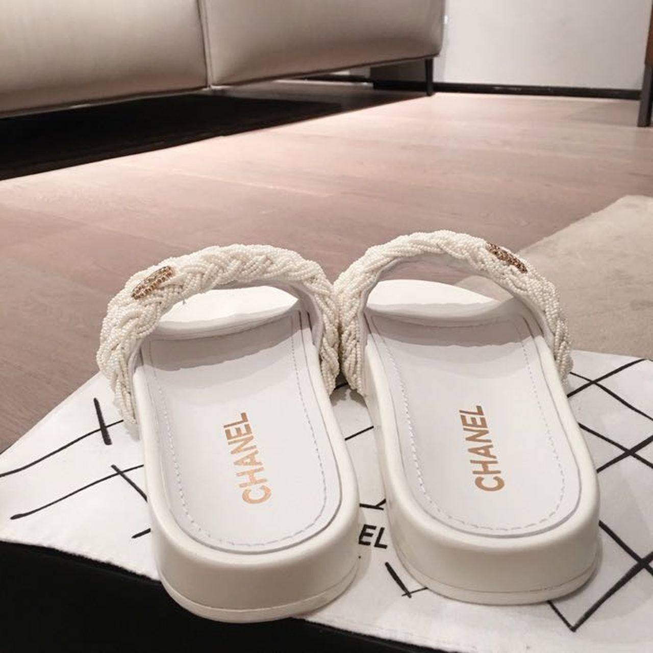 Chanel Pearl Beaded Embellished Sandals Calfskin Leather Spring/Summer Collection White