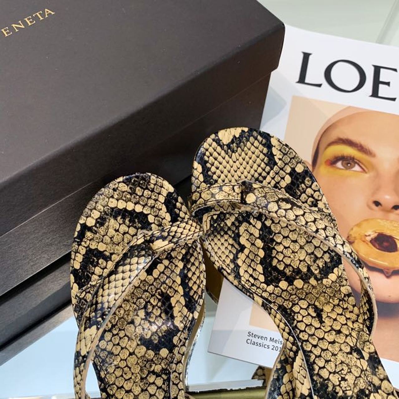 Bottega Veneta Spiral Sandals 80mm Python Print Calfskin Leather Spring/Summer 2020 Collection, Beige