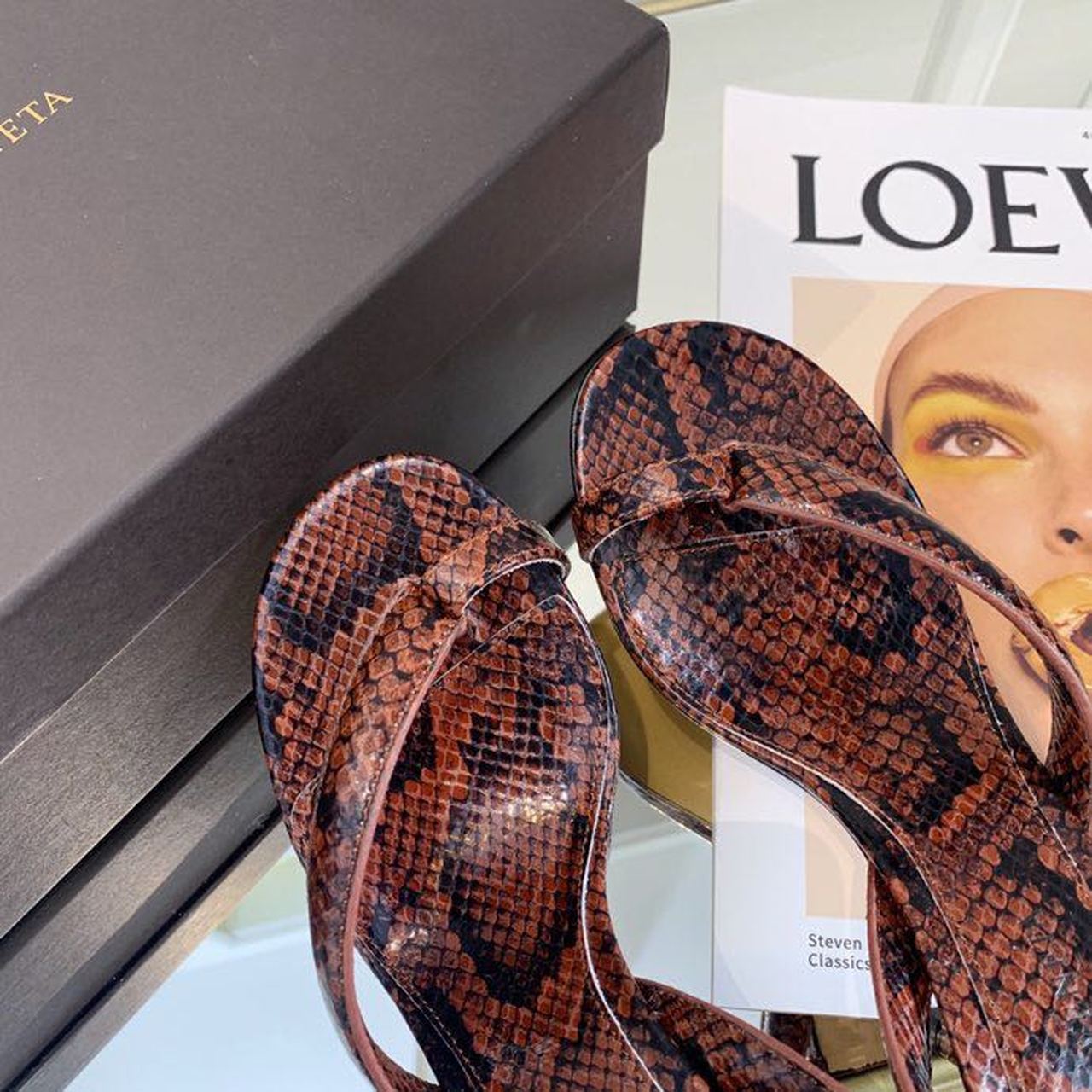 Bottega Veneta Spiral Sandals 80mm Python Print Calfskin Leather Spring/Summer 2020 Collection, Burgundy