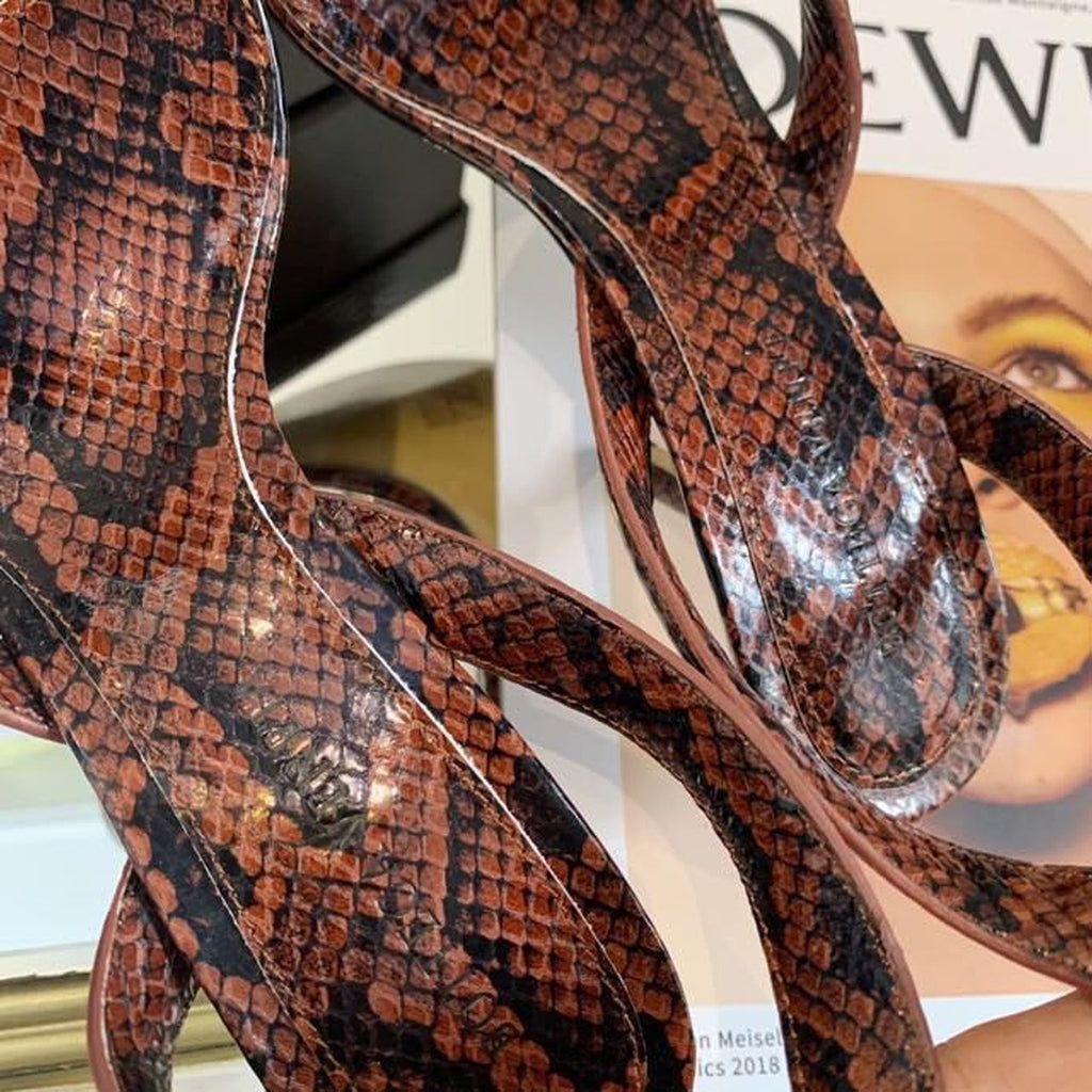 Bottega Veneta Spiral Sandals 80mm Python Print Calfskin Leather Spring/Summer 2020 Collection, Burgundy