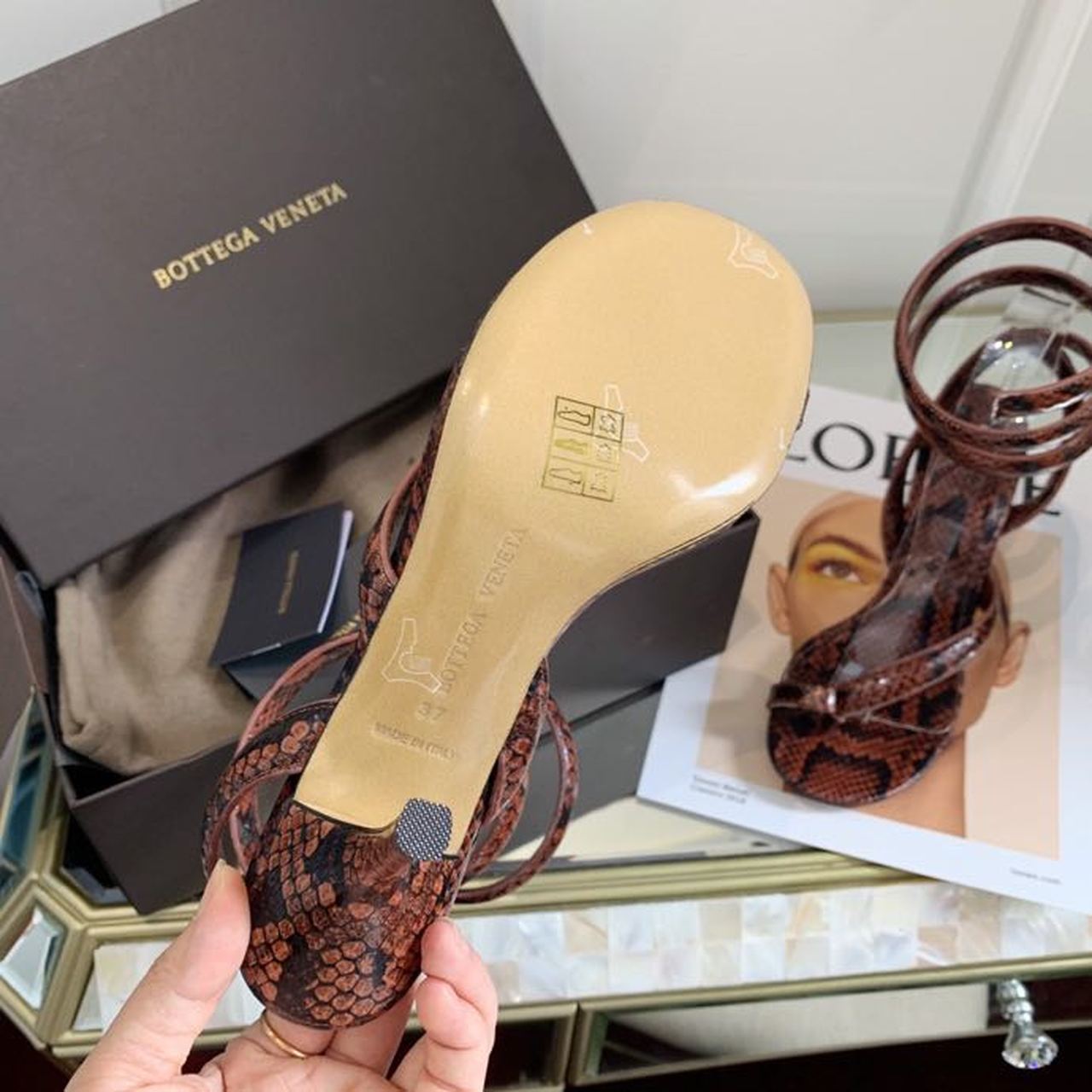 Bottega Veneta Spiral Sandals 80mm Python Print Calfskin Leather Spring/Summer 2020 Collection, Burgundy