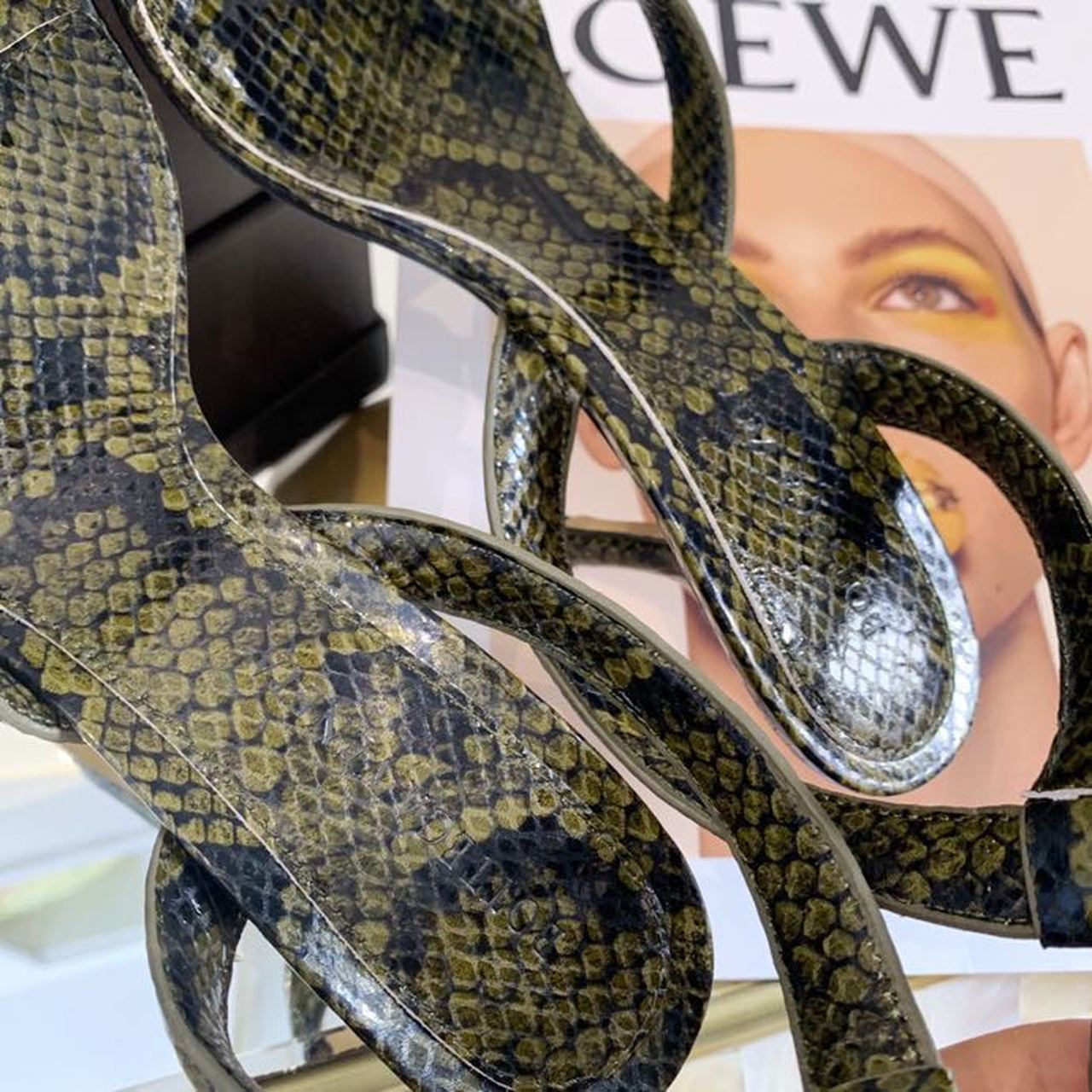 Bottega Veneta Spiral Sandals 80mm Python Print Calfskin Leather Spring/Summer 2020 Collection, Green