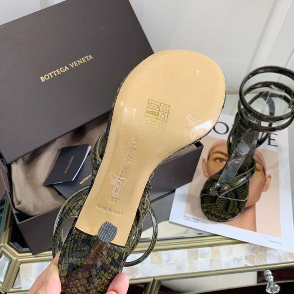 Bottega Veneta Spiral Sandals 80mm Python Print Calfskin Leather Spring/Summer 2020 Collection, Green