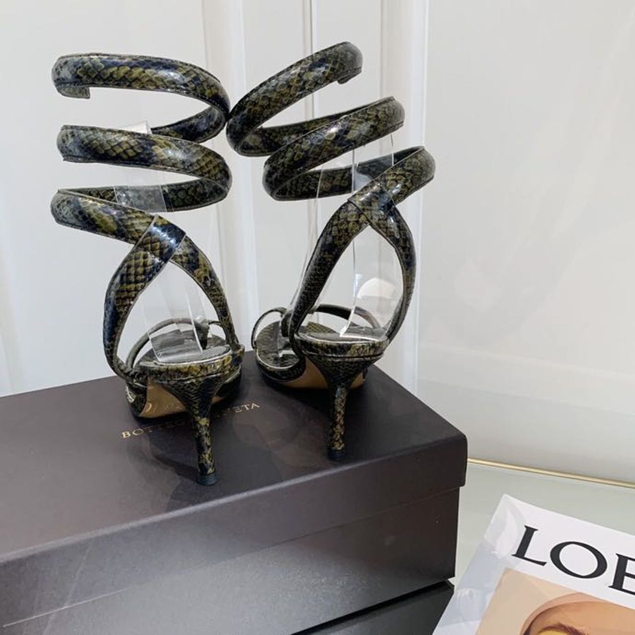 Bottega Veneta Spiral Sandals 80mm Python Print Calfskin Leather Spring/Summer 2020 Collection, Green