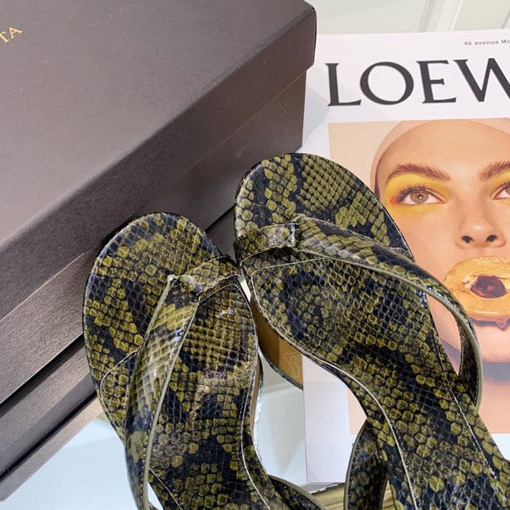 Bottega Veneta Spiral Sandals 80mm Python Print Calfskin Leather Spring/Summer 2020 Collection, Green