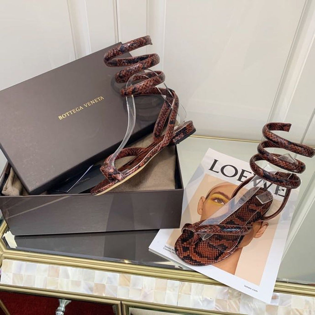 Bottega Veneta Flat Sandals Python Print Calfskin Leather Spring/Summer 2020 Collection, Burgundy