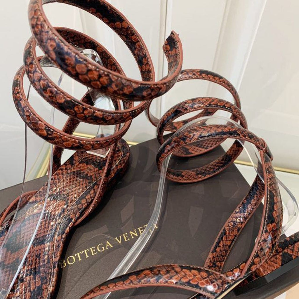 Bottega Veneta Flat Sandals Python Print Calfskin Leather Spring/Summer 2020 Collection, Burgundy
