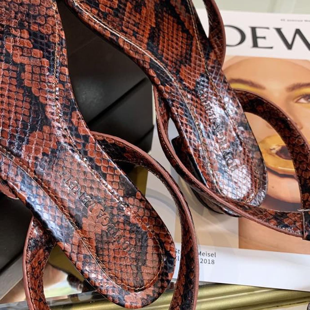 Bottega Veneta Flat Sandals Python Print Calfskin Leather Spring/Summer 2020 Collection, Burgundy