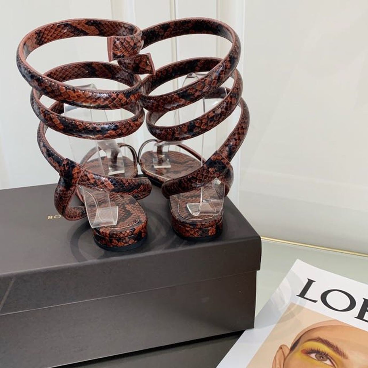 Bottega Veneta Flat Sandals Python Print Calfskin Leather Spring/Summer 2020 Collection, Burgundy