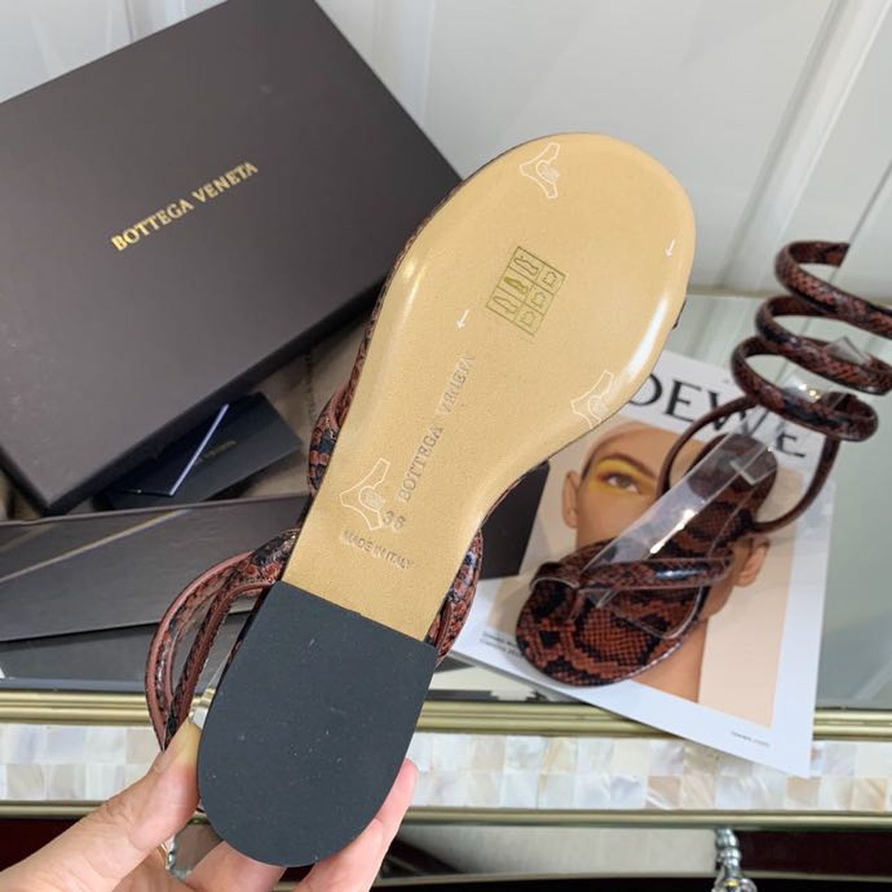 Bottega Veneta Flat Sandals Python Print Calfskin Leather Spring/Summer 2020 Collection, Burgundy