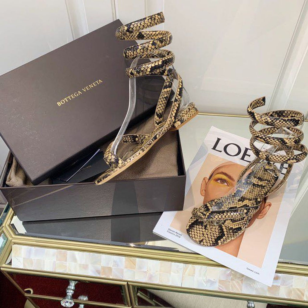 Bottega Veneta Flat Sandals Python Print Calfskin Leather Spring/Summer 2020 Collection, Beige