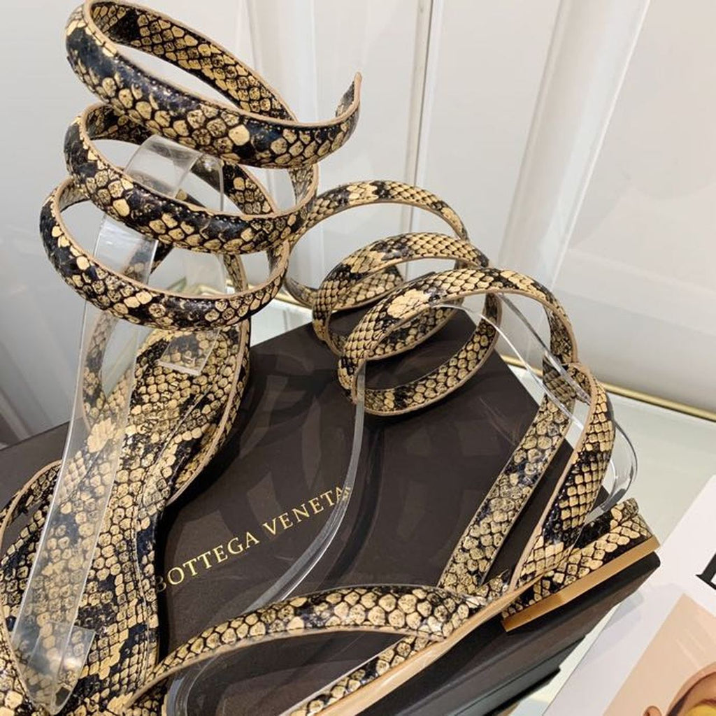 Bottega Veneta Flat Sandals Python Print Calfskin Leather Spring/Summer 2020 Collection, Beige