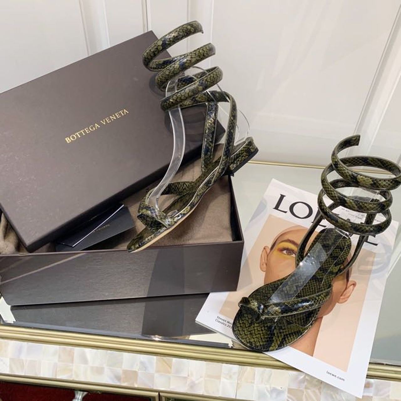 Bottega Veneta Flat Sandals Python Print Calfskin Leather Spring/Summer 2020 Collection, Green
