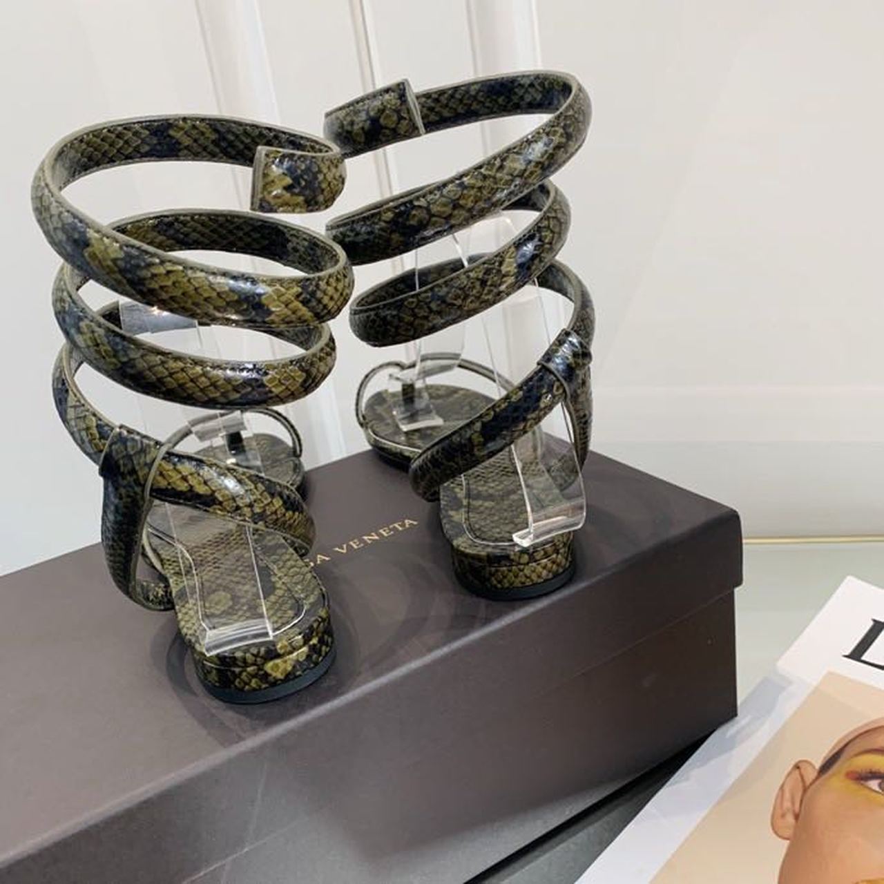 Bottega Veneta Flat Sandals Python Print Calfskin Leather Spring/Summer 2020 Collection, Green