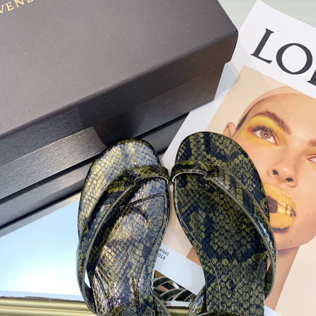 Bottega Veneta Flat Sandals Python Print Calfskin Leather Spring/Summer 2020 Collection, Green