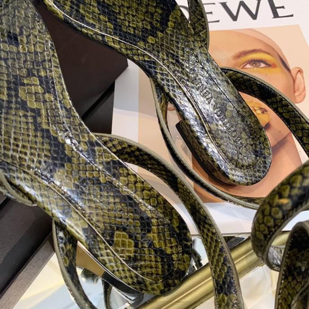 Bottega Veneta Flat Sandals Python Print Calfskin Leather Spring/Summer 2020 Collection, Green