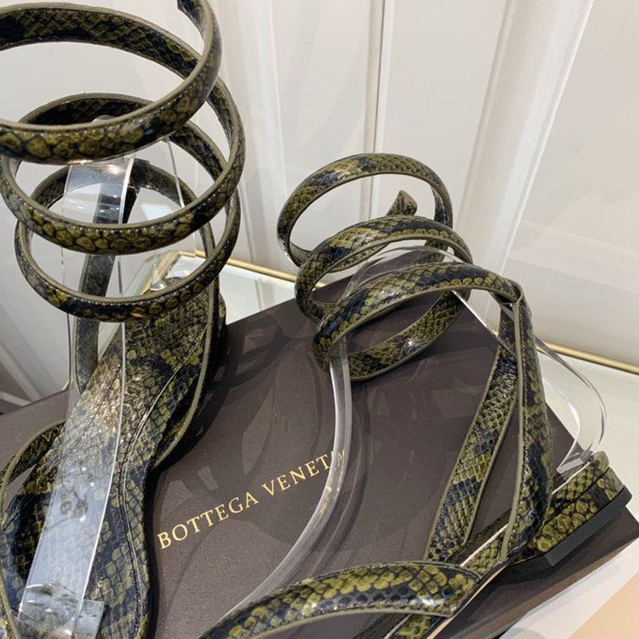 Bottega Veneta Flat Sandals Python Print Calfskin Leather Spring/Summer 2020 Collection, Green