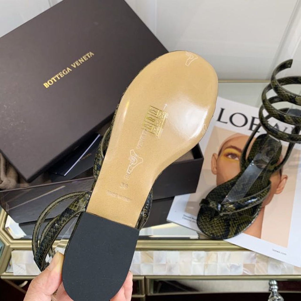 Bottega Veneta Flat Sandals Python Print Calfskin Leather Spring/Summer 2020 Collection, Green