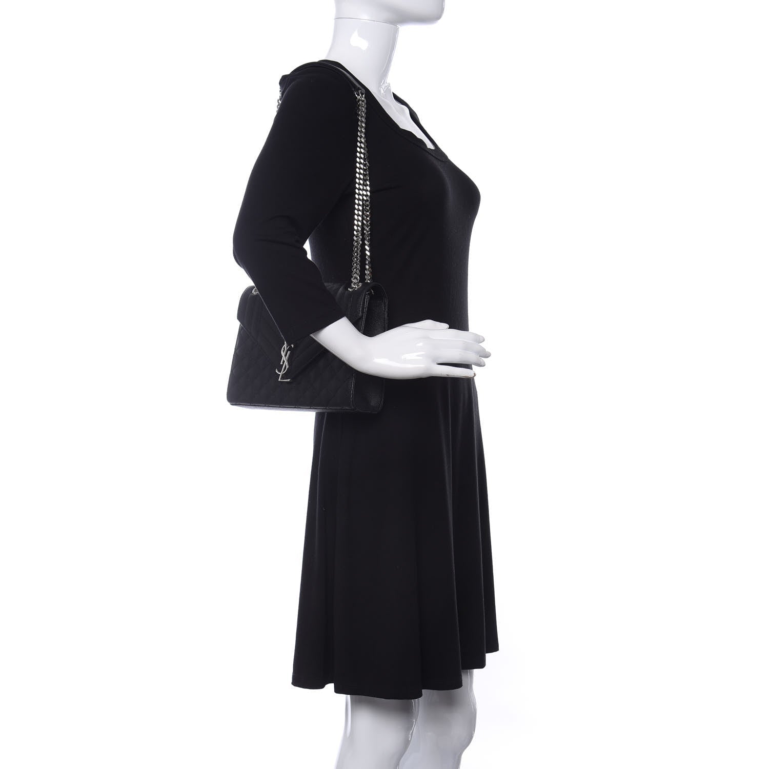 Saint Laurent Grain De Poudre Textured Mixed Matelasse Triquilt Medium Monogram Satchel Black