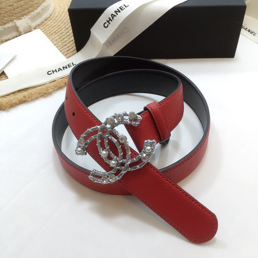 Chanel Belt With Double C Buckle Red