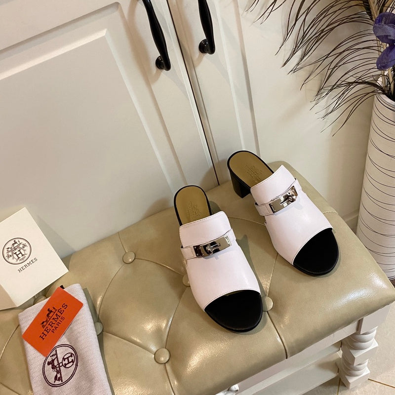 Hermes Blossom Mule White