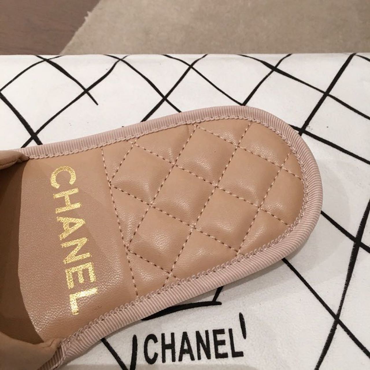 Chanel Pearl Embellished Quilted Slippers PVC/Lambskin Leather Spring/Summer Collection, Beige