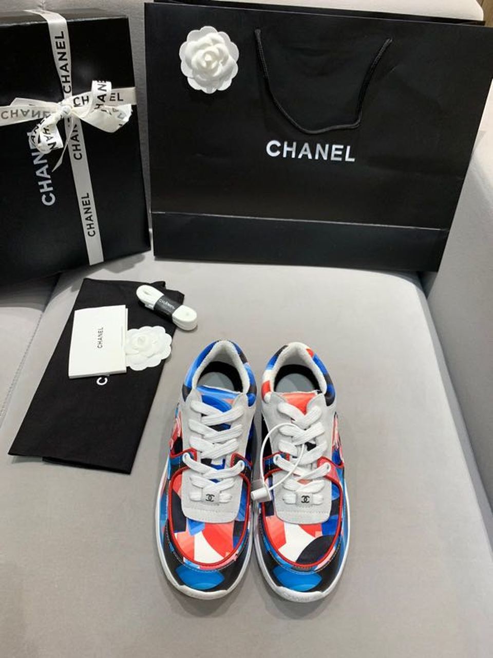 Chanel Nylon Trainer Sneakers Lambskin & Suede Leather Spring/Summer Collection White/Red/Multicolor