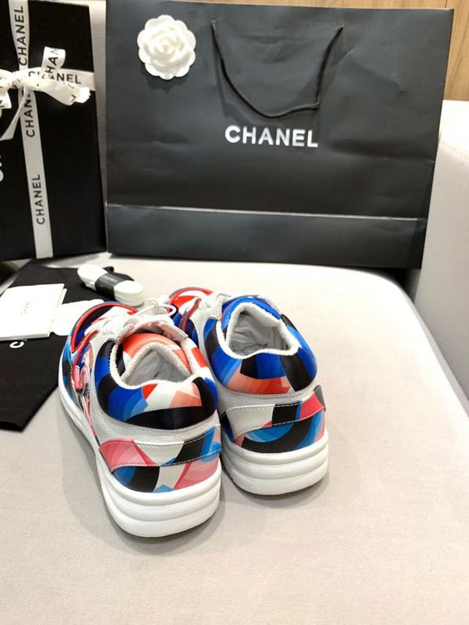 Chanel Nylon Trainer Sneakers Lambskin & Suede Leather Spring/Summer Collection White/Red/Multicolor