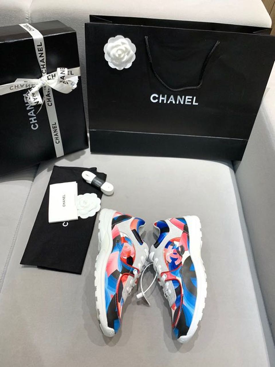 Chanel Nylon Trainer Sneakers Lambskin & Suede Leather Spring/Summer Collection White/Red/Multicolor