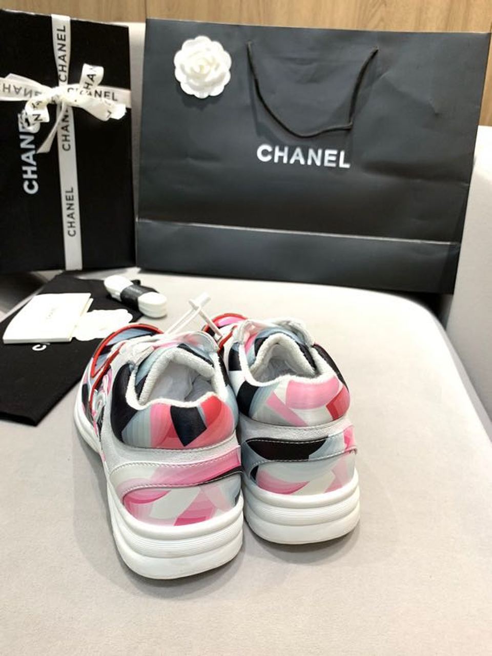 Chanel Nylon Trainer Sneakers Lambskin & Suede Leather Spring/Summer Collection White/Pink/Multicolor