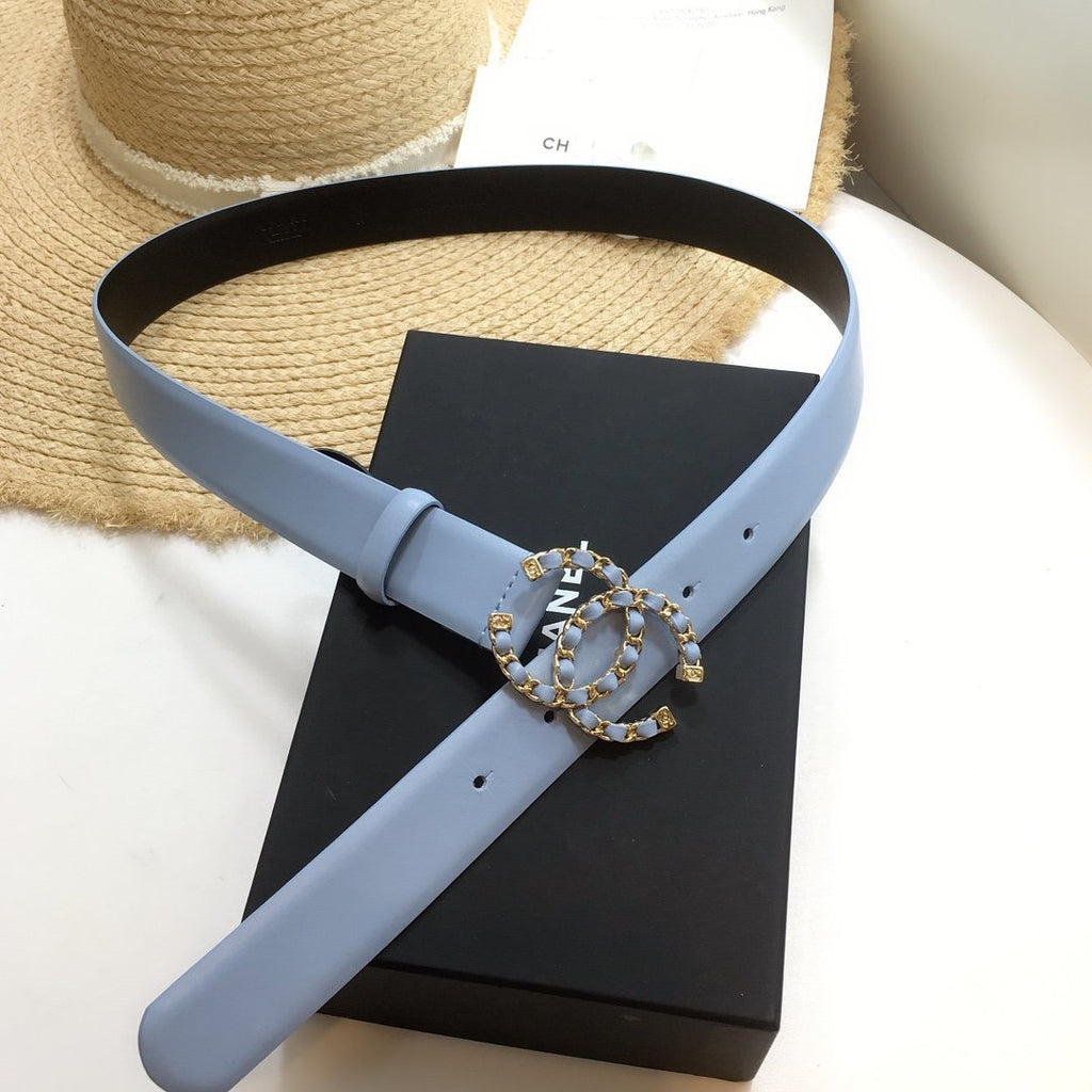 Chanel Belt With Double C Buckle Blue