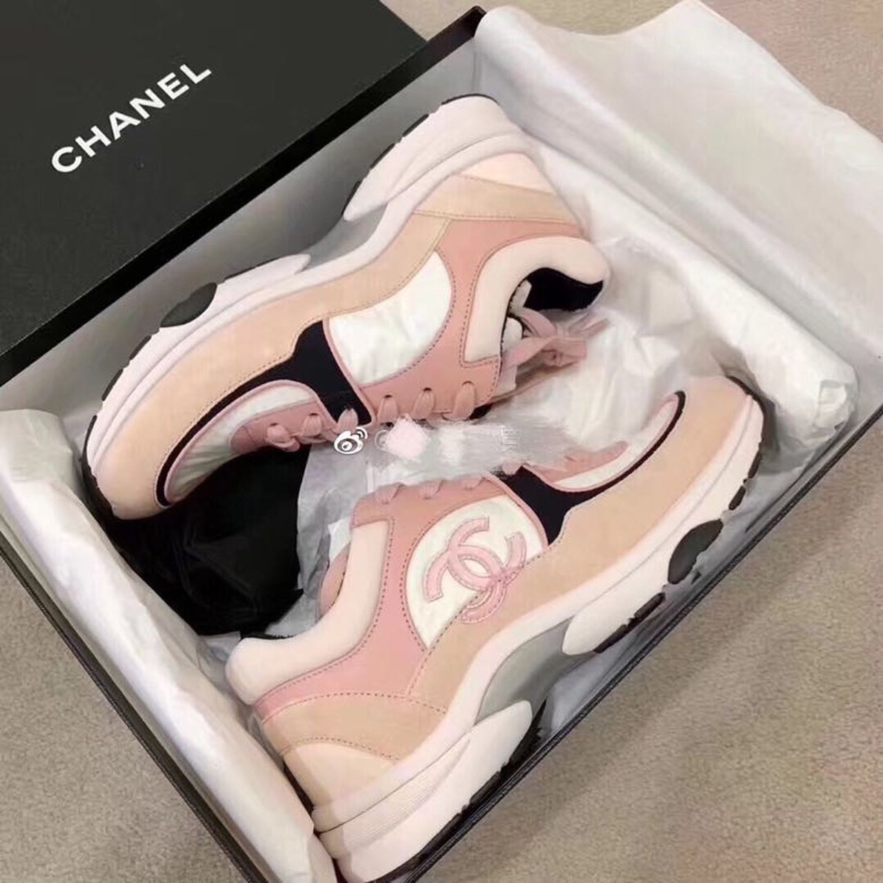 Chanel Nylon Trainer Sneakers Lambskin & Suede Leather Spring/Summer Collection, Light Pink/White