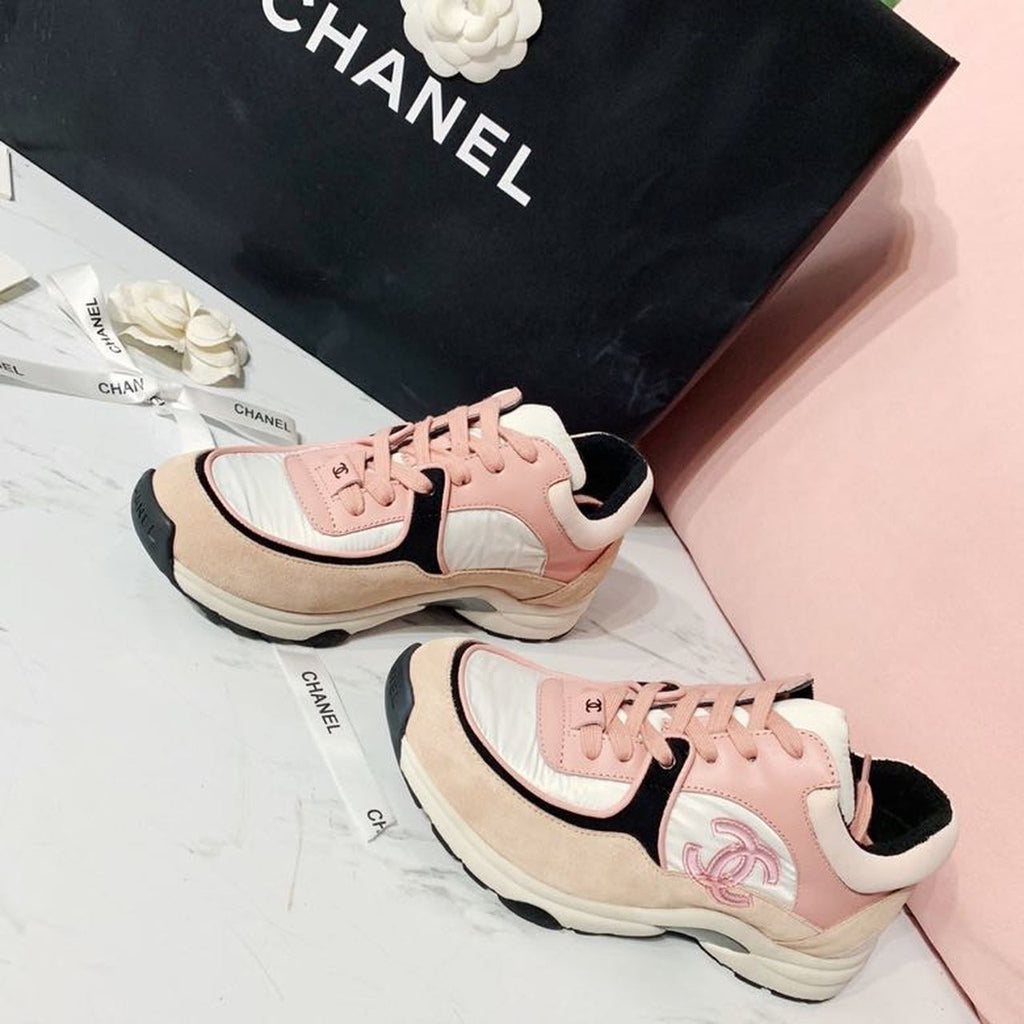 Chanel Nylon Trainer Sneakers Lambskin & Suede Leather Spring/Summer Collection, Light Pink/White